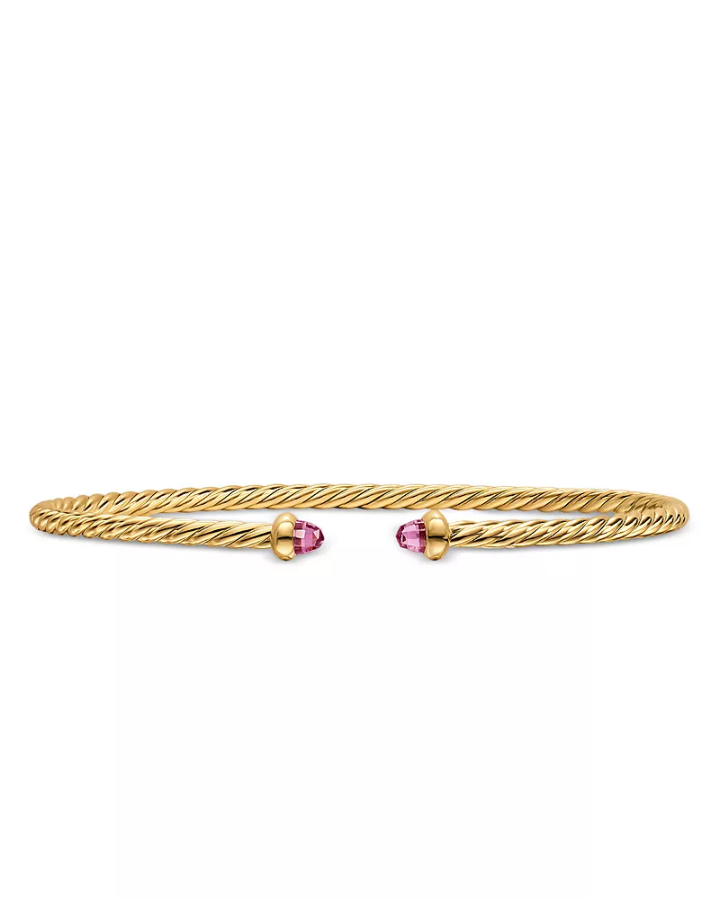 Micro Cablespira Flex Bracelet in 18K Yellow Gold with Pink Tourmaline, 2.6mm
