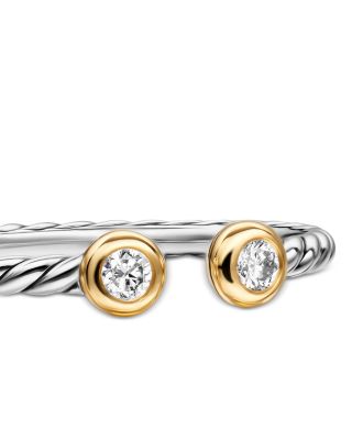 Cable Open Round Ring in Sterling Silver with 18K Yellow Gold and Diamonds, 3.9mm