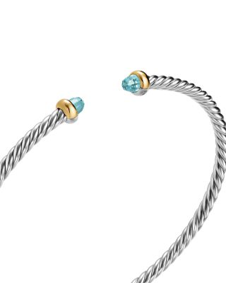 Micro Cable Flex&reg; Bracelet in Sterling Silver with 14K Yellow Gold and Aquamarine, 2.6mm