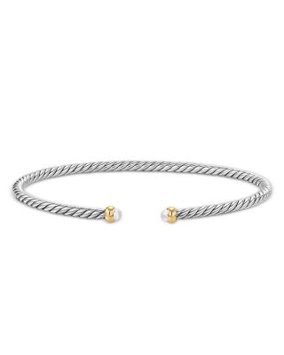 Micro Cable Flex&reg; Bracelet in Sterling Silver with 14K Yellow Gold and Pearls, 2.6mm