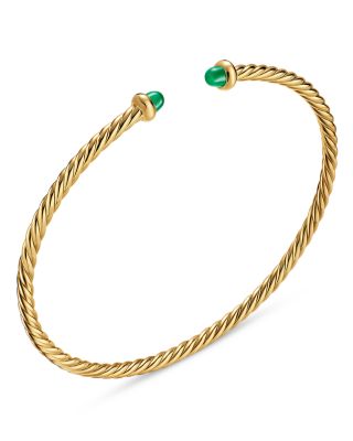 Micro Cablespira&reg; Flex Bracelet in 18K Yellow Gold with Emeralds, 2.6mm