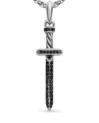 Men's Pav&eacute; Sword Amulet in Sterling Silver with Black Diamonds, 41.3mm