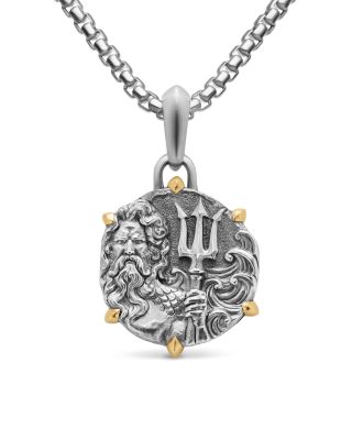 Men's Poseidon Amulet in Sterling Silver with 18K Yellow Gold, 26.4mm