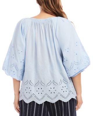 Plus Size Puff Sleeve Embroidered Top