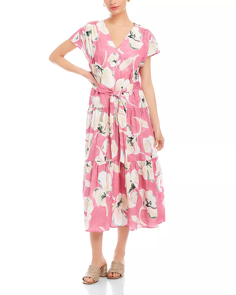 Fifteen Twenty Kristine Tiered Front Slit Midi Dress