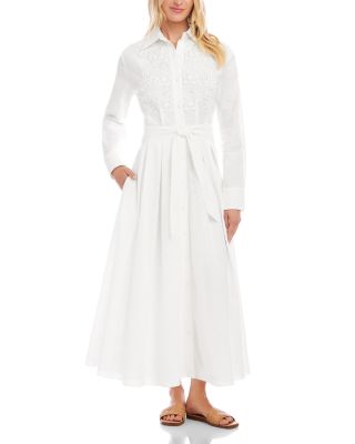 Lace Appliqu&eacute; Midi Shirt Dress