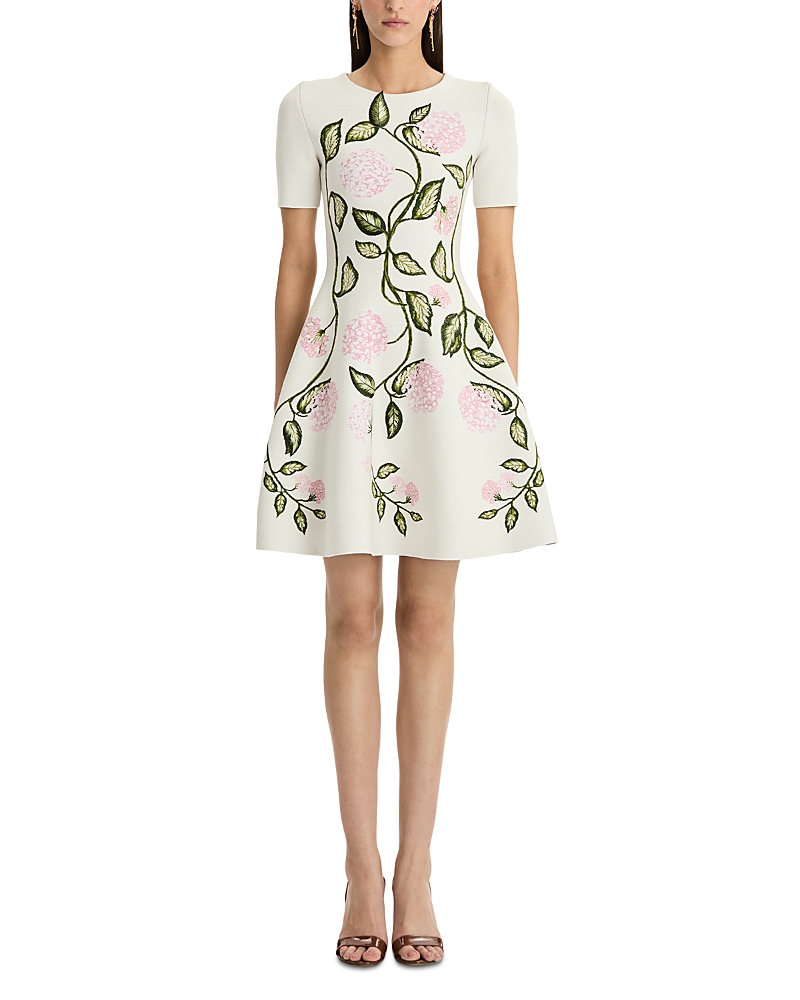 Oscar de la Renta Porcelain Flower Jacquard Knit Dress