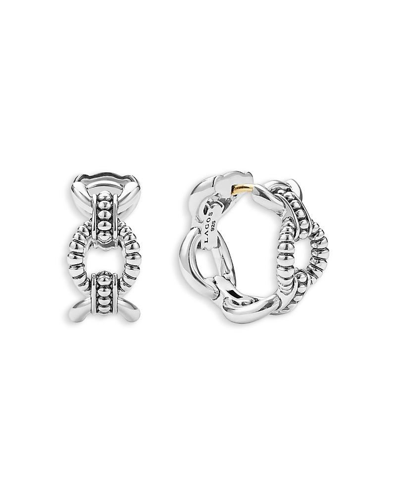Lagos Sterling Silver Signature Caviar Oval Link Hoop Earrings