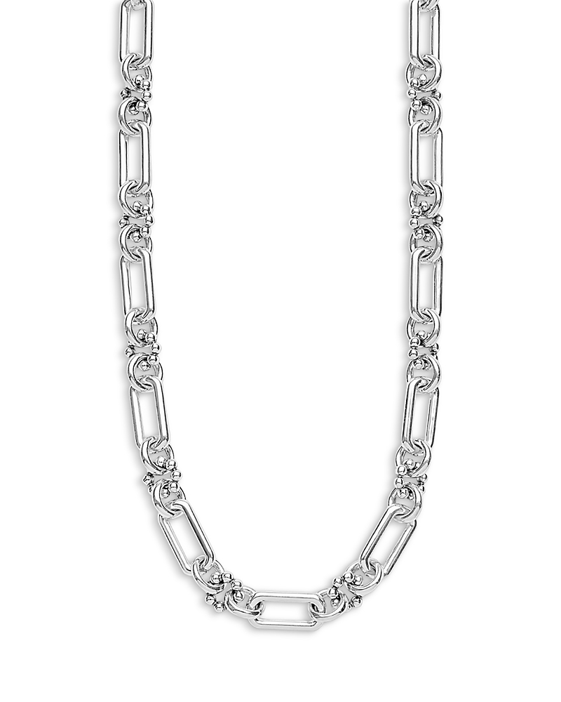 Lagos Sterling Silver Signature Caviar Petite Link Necklace, 18
