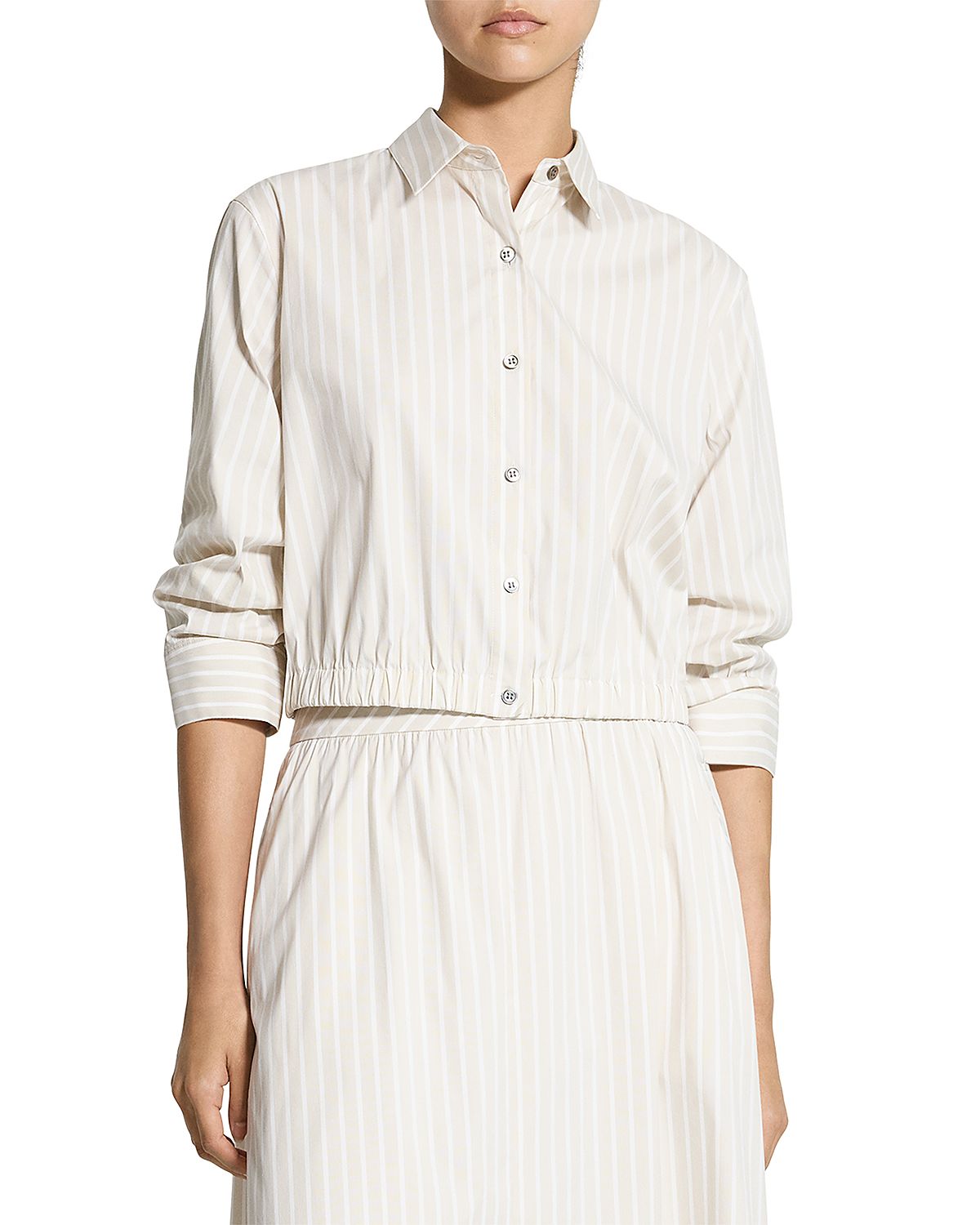 Theory Fixed Sleeved Cropped Striped Shirt