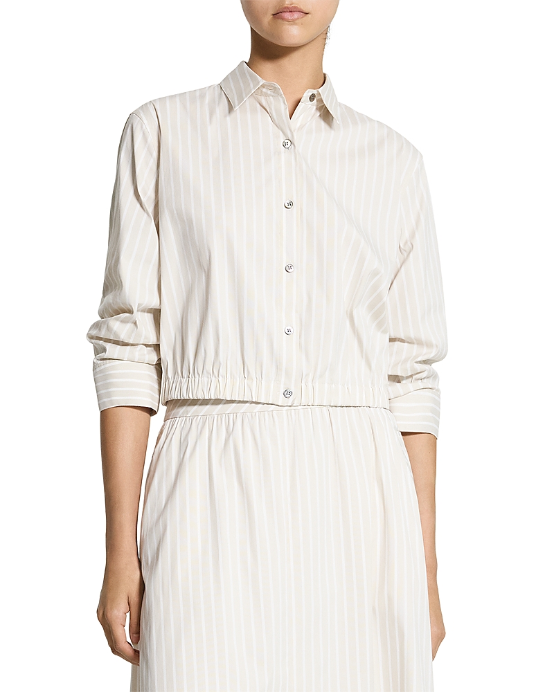 Theory Fixed Sleeved Cropped Striped Shirt
