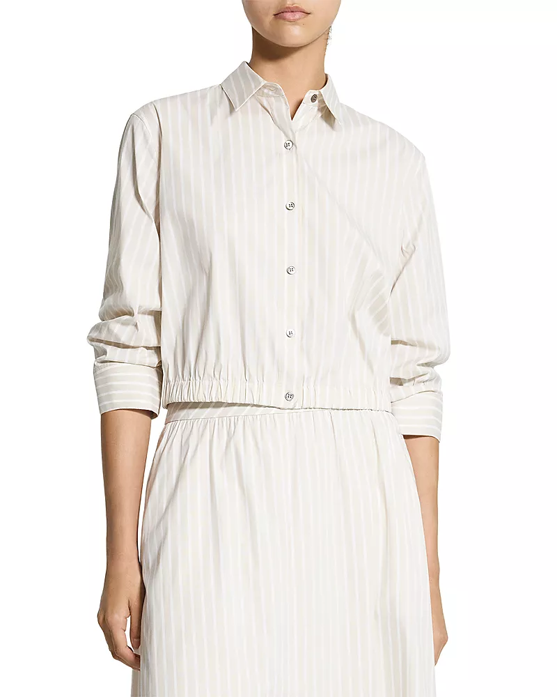 Theory Fixed Sleeved Cropped Striped Shirt