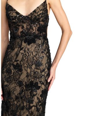 Floral Embroidered Sleeveless Open Back Gown