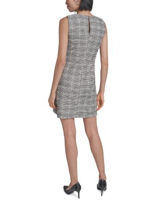 Flower Button Sleeveless Knit Tweed Sheath Dress