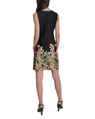 Floral Border Print Sleeveless Cotton Sateen Shift Dress