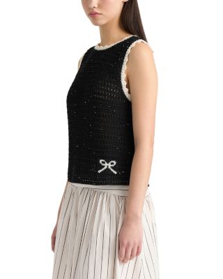 Sleeveless Sequin Crochet Sweater