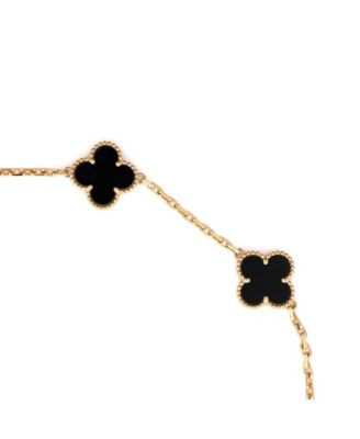  Vintage Alhambra 10 Motifs Necklace 18K Gold and Onyx, 17"