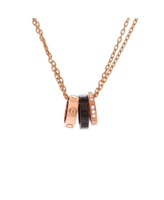  Love 3 Ring Pendant Necklace 18K Rose Gold and Ceramic with Diamonds, 16"
