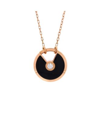  Small Amulette de Cartier Pendant Necklace 18K Rose Gold with Onyx and Diamond, 23"