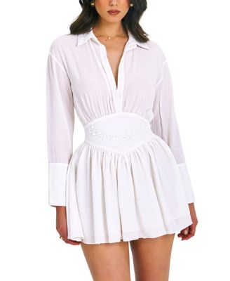 Jamila Shirt Mini Dress with Embroidered Waist Detail