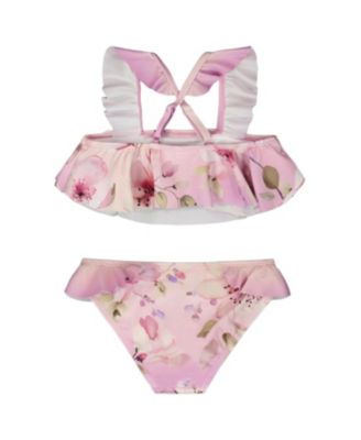 Girls' Two-Piece Ruffle Flared Flower Swimsuit - Big Kid