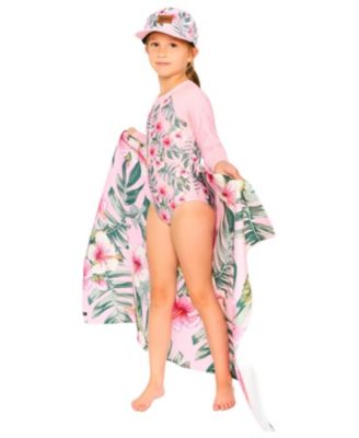 Girls' One-Piece Long Sleeve Hibiscus Rashguard - Big Kid