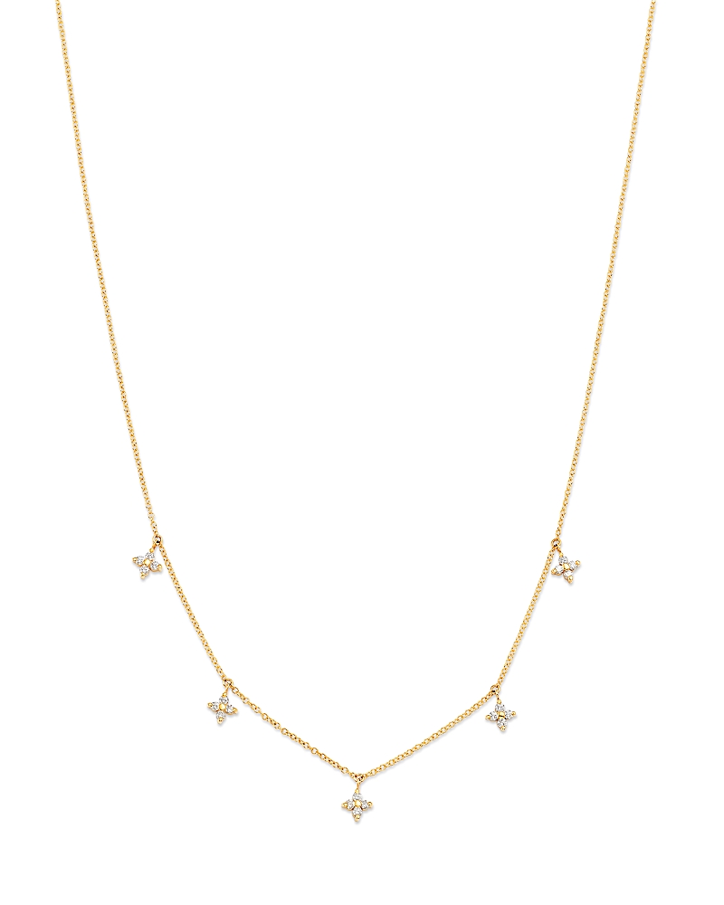 Zoe Chicco 14K Yellow Gold Prong Diamonds Flower Cluster Dangle Station Necklace, 14