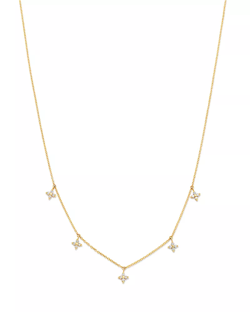 Zoe Chicco 14K Yellow Gold Prong Diamonds Flower Cluster Dangle Station Necklace, 14