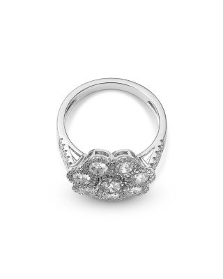 Diamond Cluster Flower Ring in 14K White Gold, 2.0 tcw