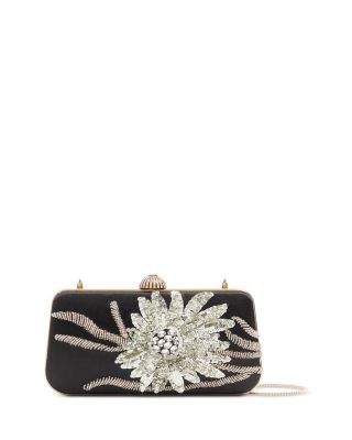 Minaudiere Rhinestone & Sequin Flower Chain Strap Wallet