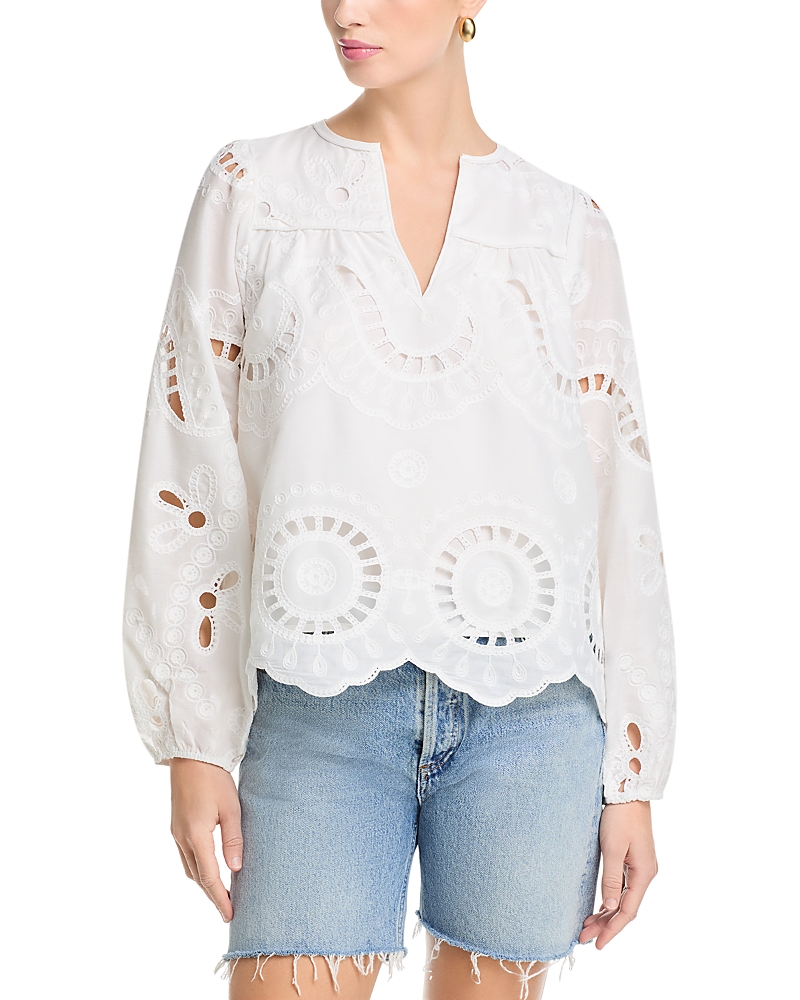 Aqua Eyelet Long Sleeve Top - Exclusive