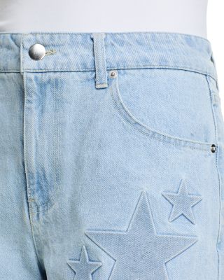 Embossed Star Denim Shorts - Exclusive 