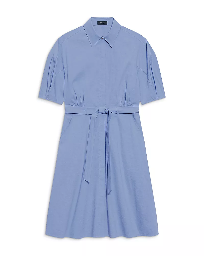 Theory Round Sleeve Belted Shirt Dress