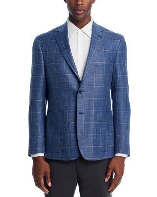 Loro Piana Fabric Wool, Silk, & Linen Windowpane Unstructured Regular Fit Sport Coat - Exclusive