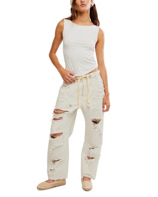 We The Free Moxie Low Slung Pull On Barrel Jeans in Sea Mist