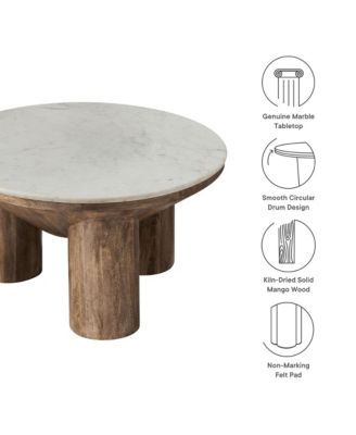  Ellison 33" Round Wood Coffee Table with Marble Top