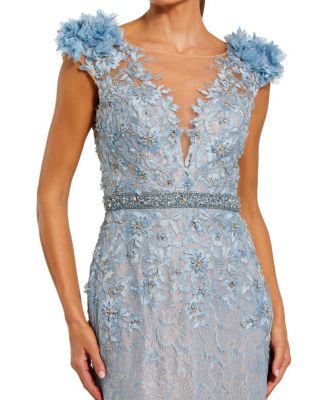  Embroidered Illusion Appliqued Bodice Trumpet Gown