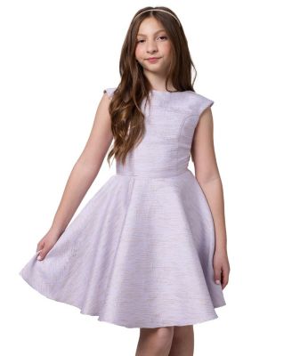  Textured Girls' Cap Sleeve Dress in Longer Length - Big Kid