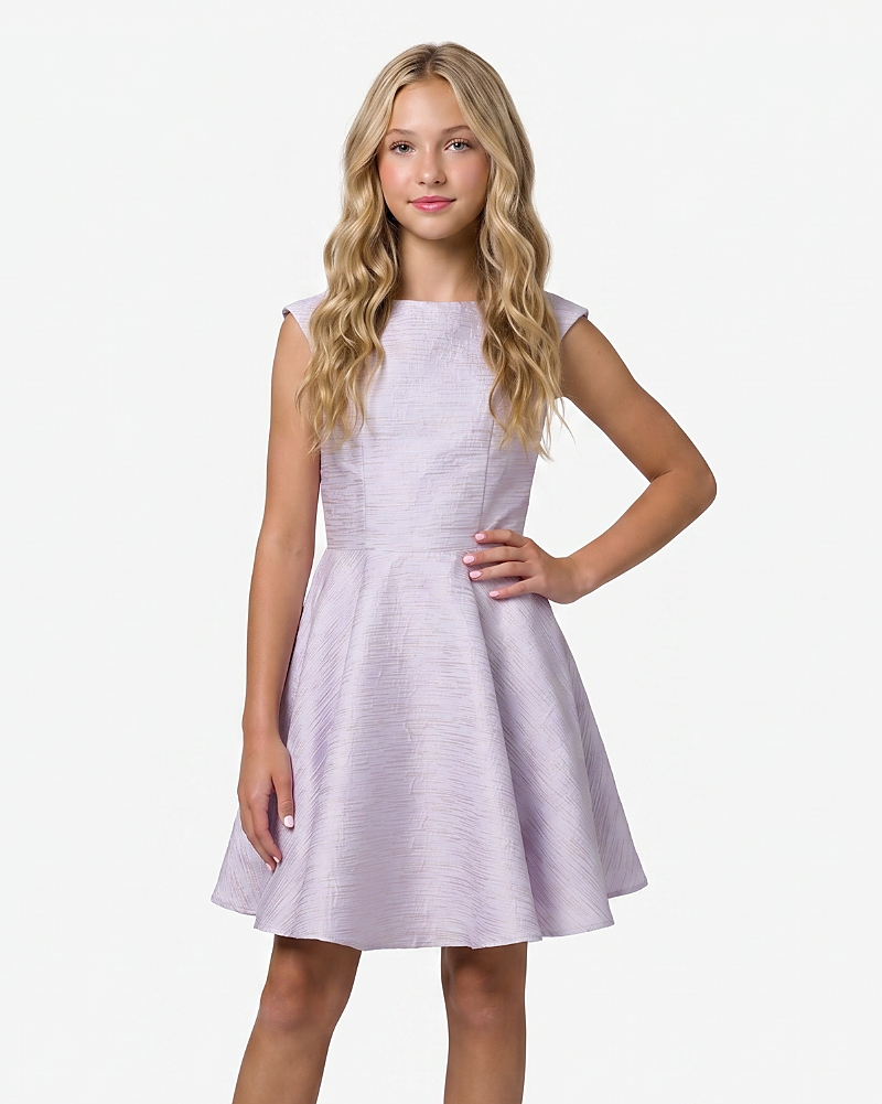 Un Deux Trois Girls' Cap Sleeve Boat Neck Dress In Longer Length - Big Kid