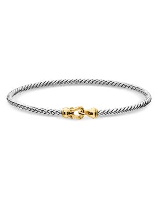 Micro Cable Flex&reg; Buckle Bracelet in Sterling Silver with 14K Yellow Gold, 2.6mm