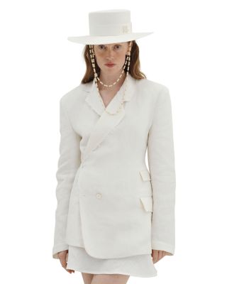 Monogram Embellished White Canotier Hat