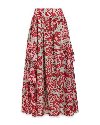 Oaklen Silk Ruffle Maxi Skirt