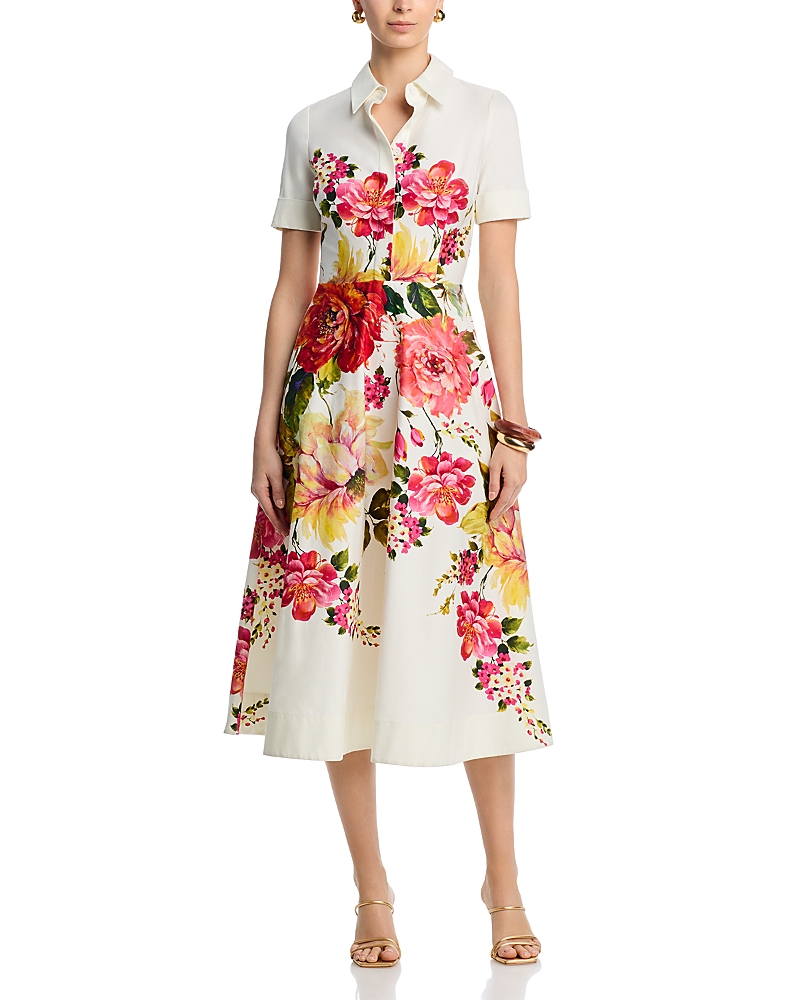 Teri Jon By Rickie Freeman Bold Floral Print Shirt Midi Dress