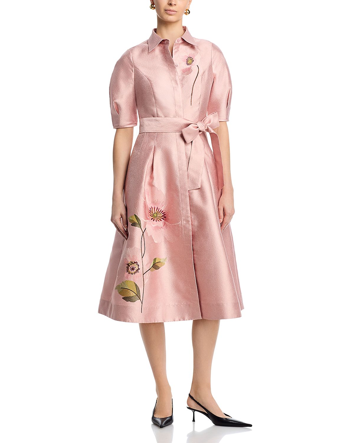 Teri Jon by Rickie Freeman Jacquard Embroidered Shirtdress