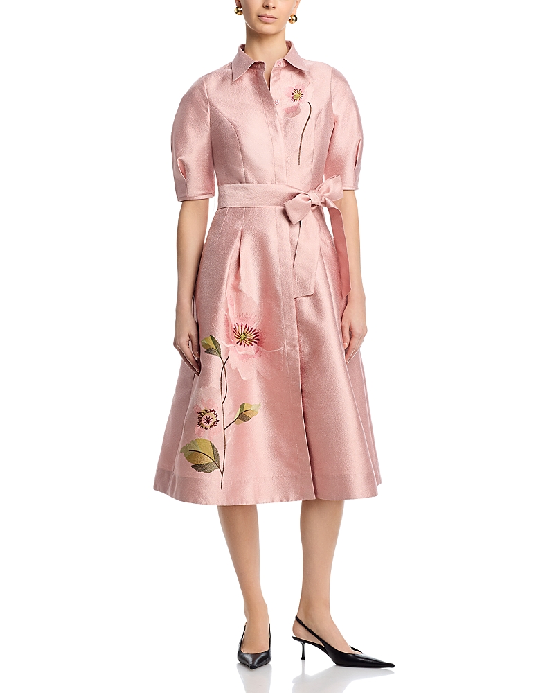 Teri Jon by Rickie Freeman Jacquard Embroidered Shirtdress