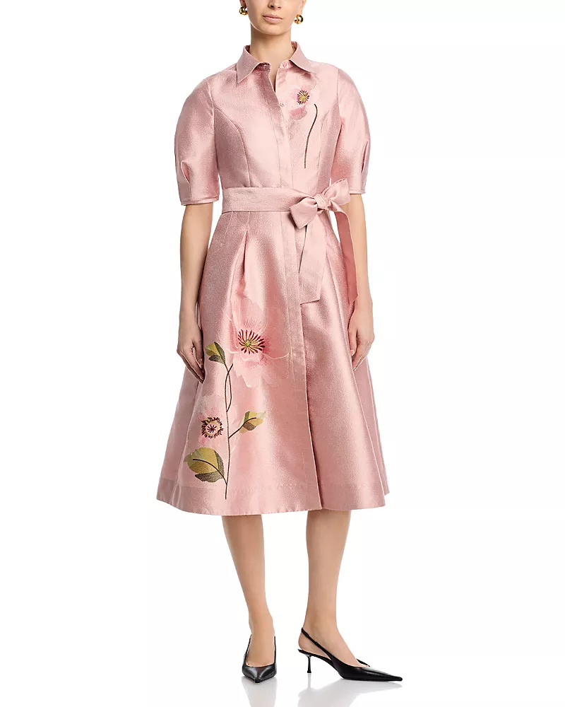 Teri Jon by Rickie Freeman Jacquard Embroidered Shirtdress