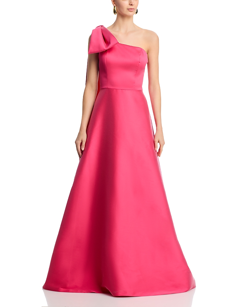Teri Jon by Rickie Freeman Mikado Bow One Shoulder Gown