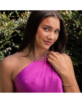 Jasmine Imitation Pearl Flower Statement Necklace, 16-18"