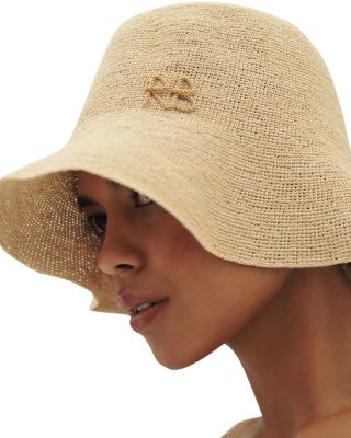 Monogram Embellished Straw Bucket Hat