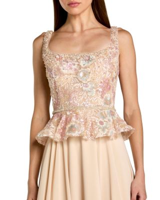 Embroidered Peplum Top with Chiffon Skirt Gown